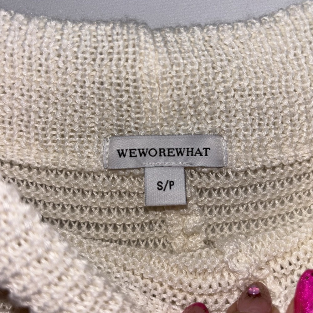 WEWOREWHAT Low Rise Crochet Knit Shorts Off White Size Small Drawstring - Picture 3 of 7